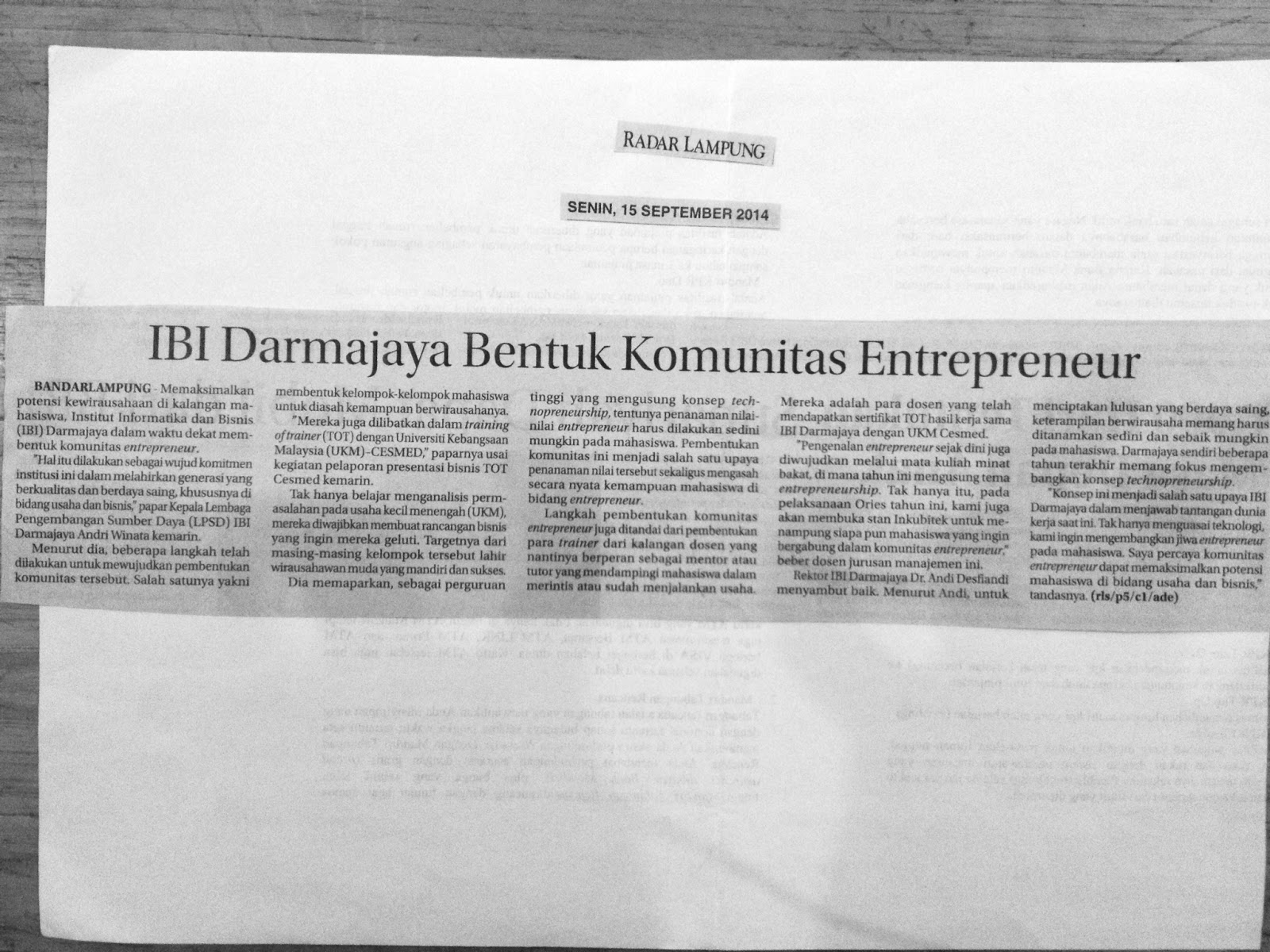 Komunitas Entrepreneur IBI Darmajaya