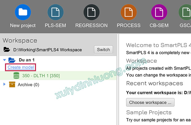 Thiết lập vùng làm việc và tạo dự án mới trên SMARTPLS 4