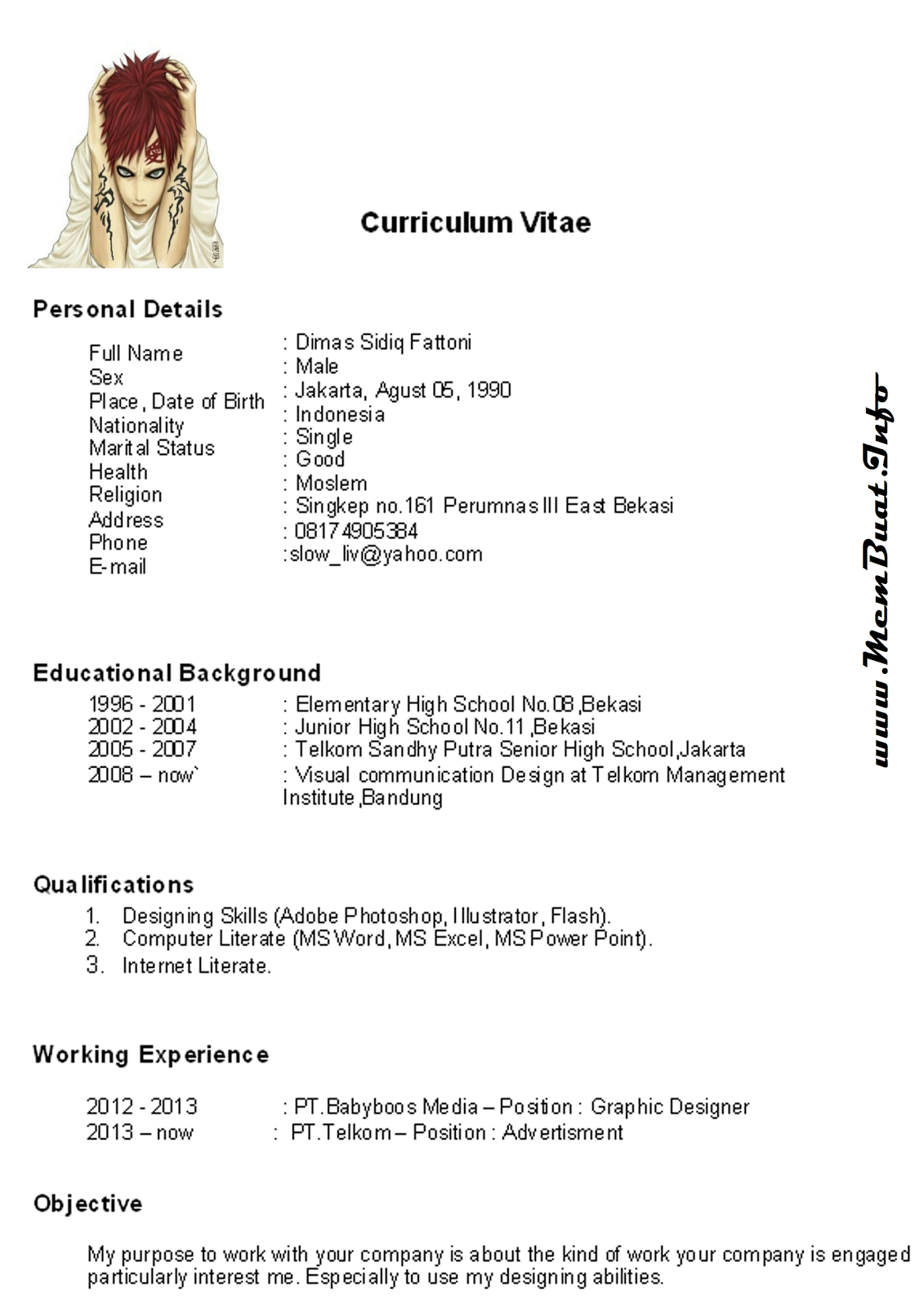 Contoh Curriculum Vitae CV