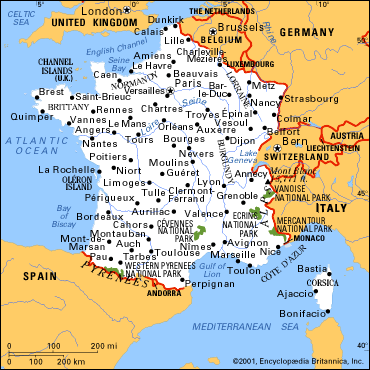 Map of France with cities