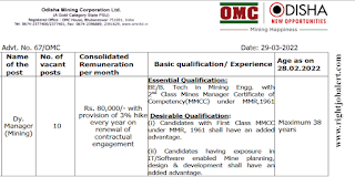 BE B.Tech Mining Engineering Jobs in OMC