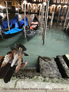 Flat Stanley dresses in Plague Doctor costume to go to Venice, Italy for Carnevale