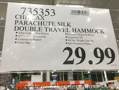 Deal for the Chillax Parachute Silk Double Travel Hammock CCLH20-35 at Costco