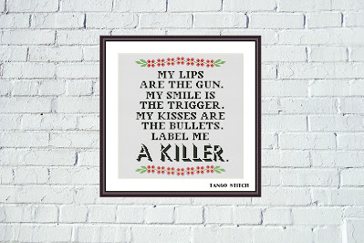 My lips are the gun funny sassy cross stitch pattern