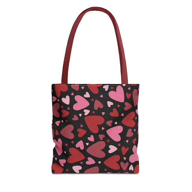 Tote Bag With Pink and Red Heart Illustration Valentine's Day