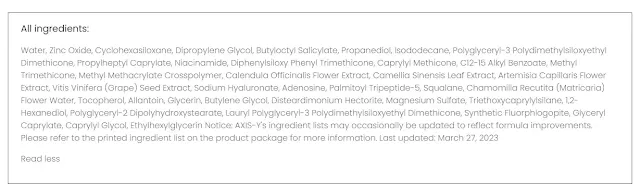 ingredients axis y sunscreen