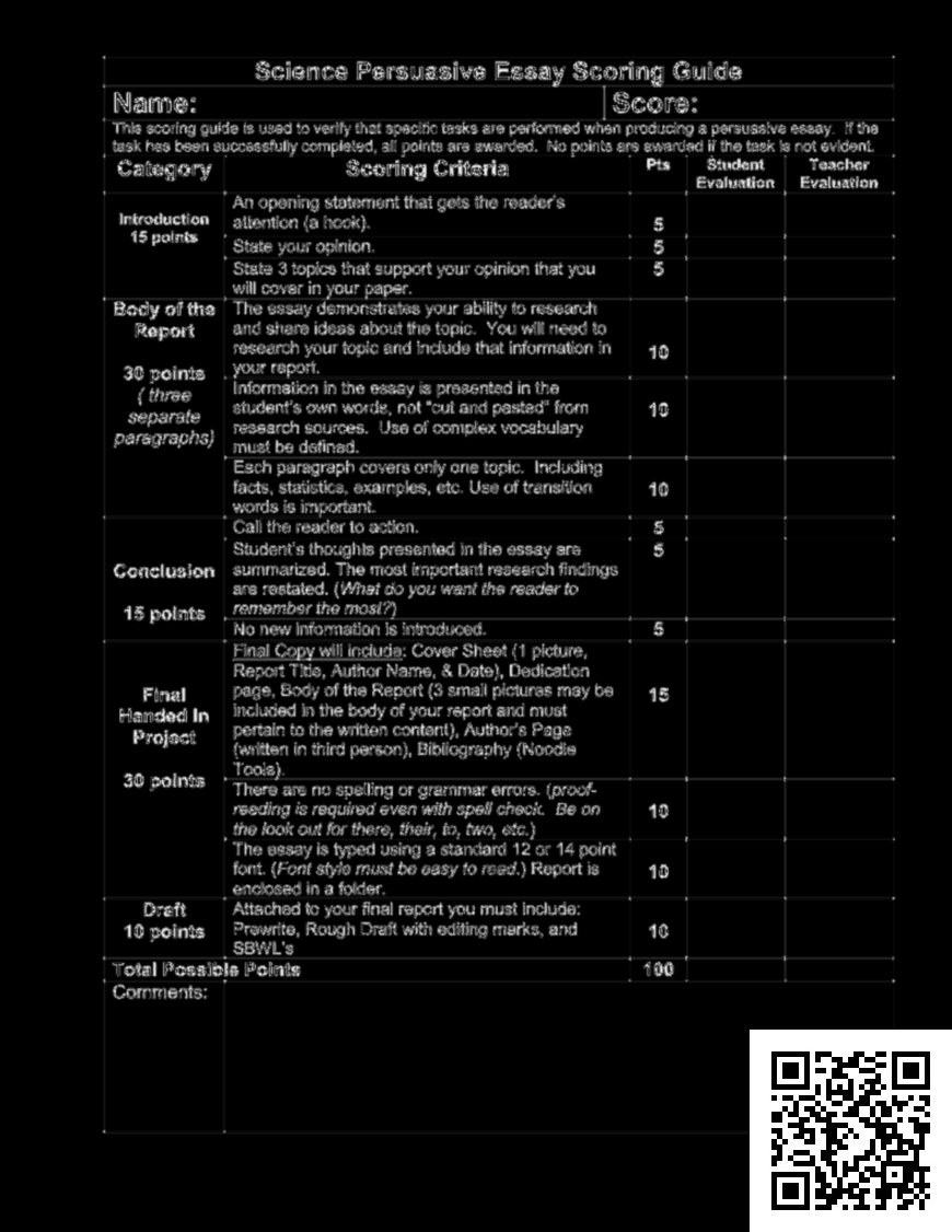 Expository Essay Rubric