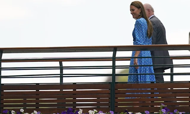 Duchess of Cambridge wore a blue polkadot pleated midi dress by one of her go-to designers, Alessandra Rich. Kate Middleton