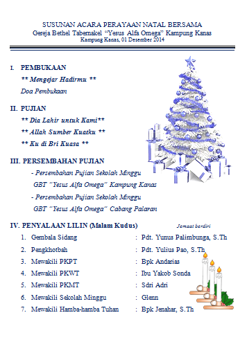 Contoh Liturgi Natal atau Tata Ibadah Perayaan Natal 