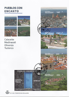 sobre, sello, Pueblos con encanto, Tudanca, Calaceite, Medinaceli, Olivenza