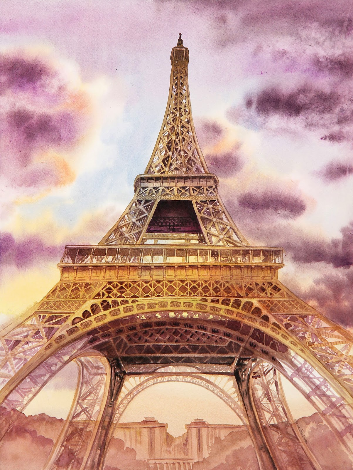 realism in watercolor evening Paris