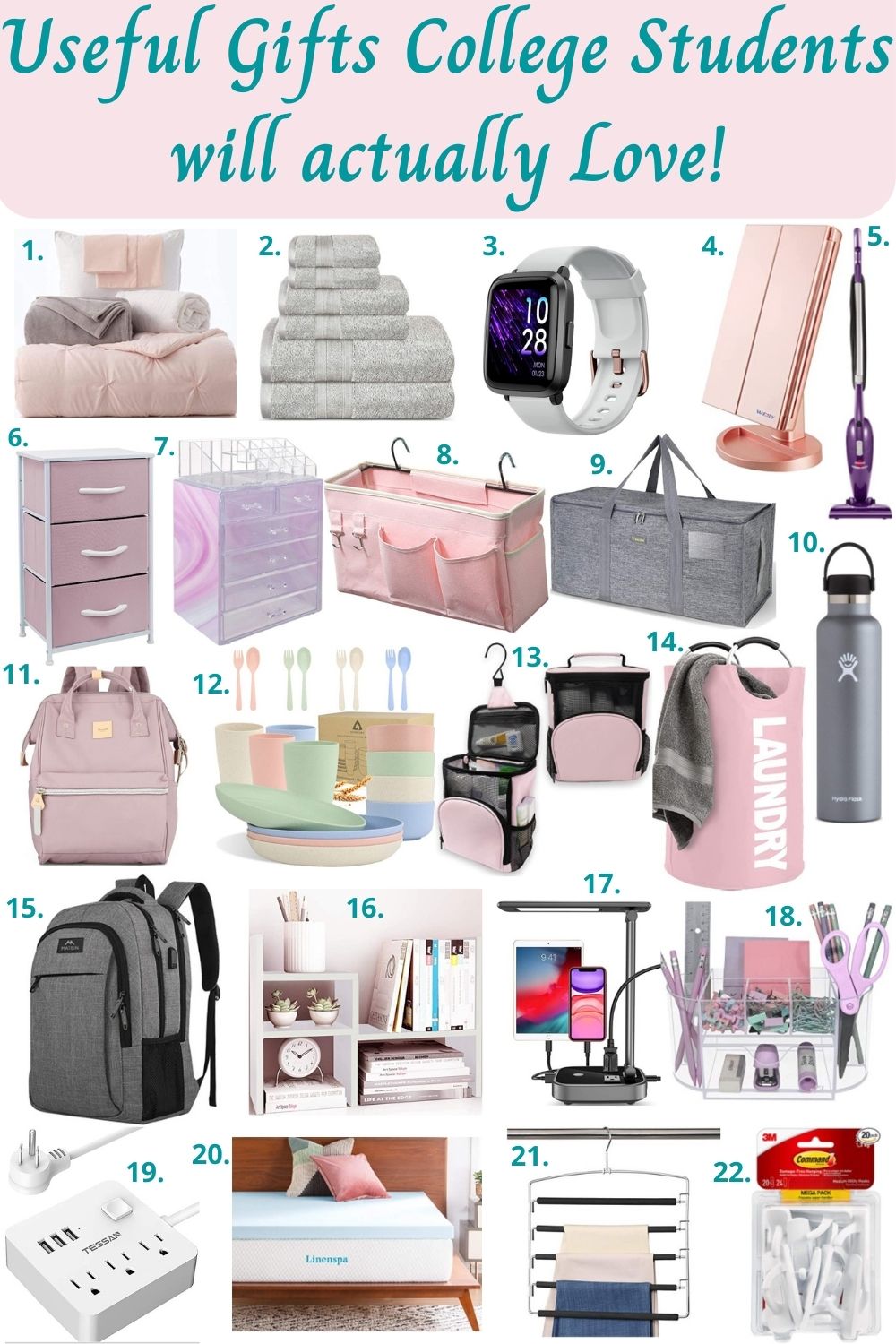 best dorm gifts for college students #dormessentials #giftideas #giftguide #giftsforstudents #collegestudents
