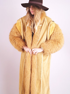 Vintage 1970's fluffy red fox fur maxi coat with toggle front closure.