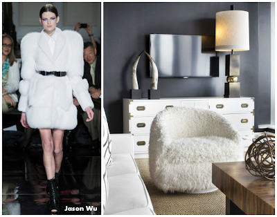 jason wu winter design brought into white and black room and beautiful on the furry white sofa