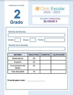 Examen Trimestral Segundo grado Bloque 3 2022-2023