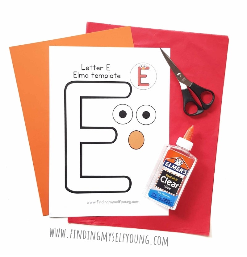 supplies to make a letter E elmo.