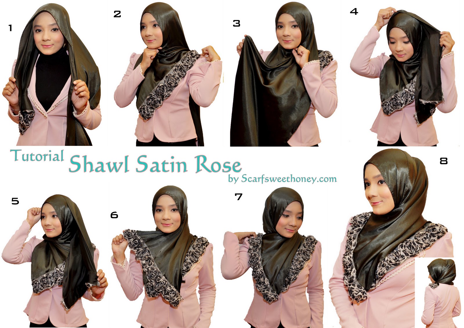 Cara Memakai Shawl Satin Rose Style 1 Tutorial Memakai Jilbab