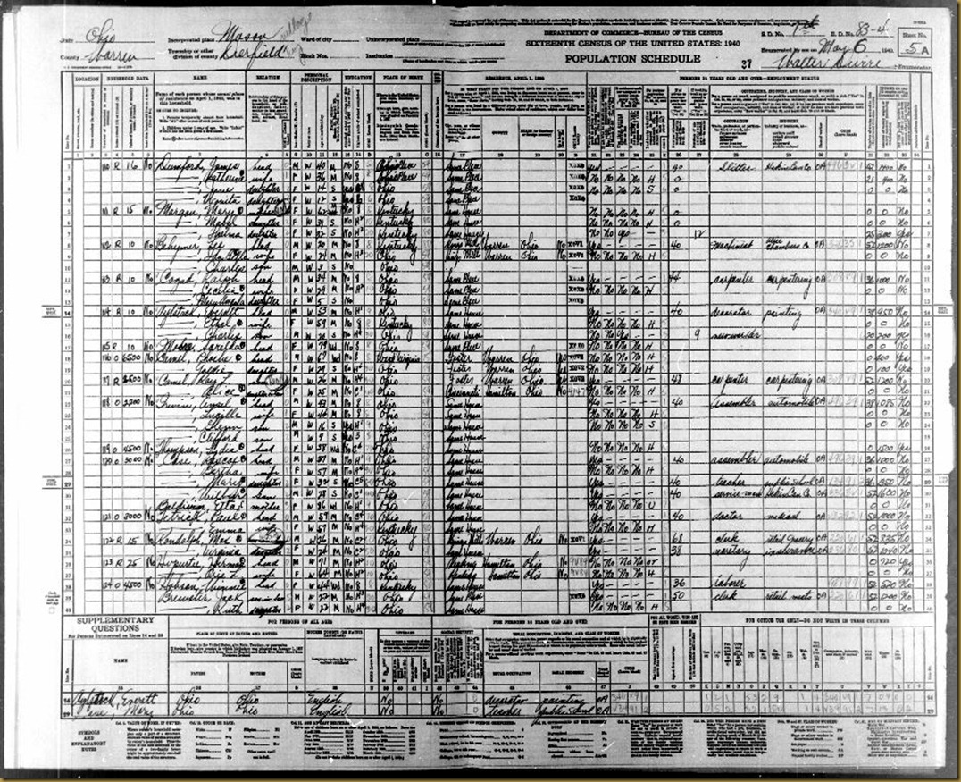 Ancil and Lucille Irwin 1940 Census