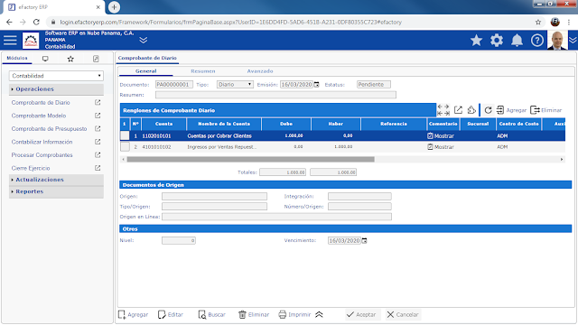 Como Hacer un Comprobante de Diario en eFactory Software de Contabilidad