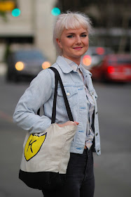 Isabel platinum bangs K records bag seattle street style fashion 