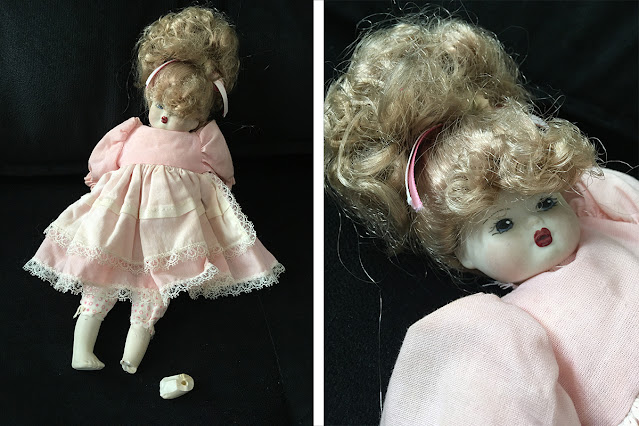 boneca de porcelana quebrada, antes do restauro