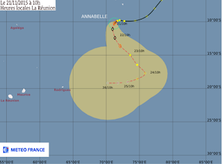 Météo cyclone Réunion:trajectoire de la tempête Annabelle