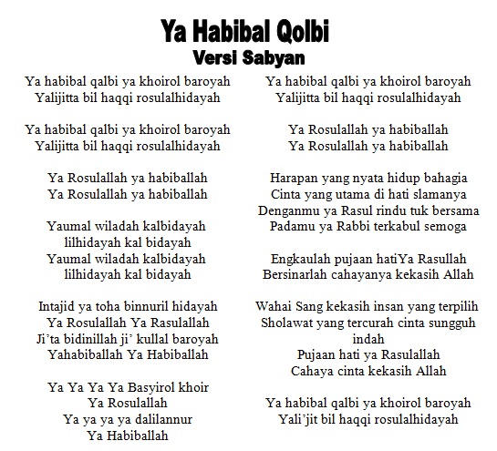 Lirik Lagu Ya Habibal Qolbi Cinta Pustaka Islam