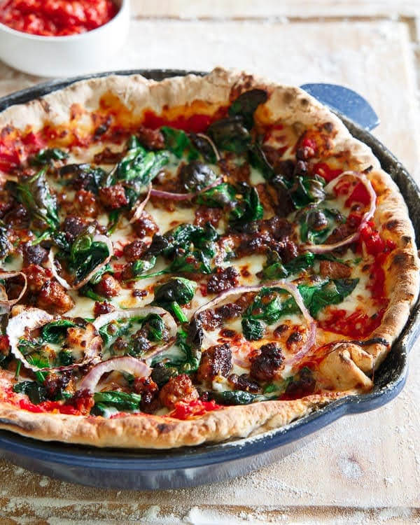 Whole Wheat Chorizo Spinach Skillet Pizza | Photo Courtesy of Running to the Kitchen