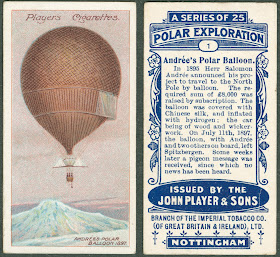 A card with an illustration and text block on Andree's Polar Balloon.
