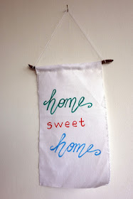 brush lettering, fabric pens, Crayola fabric markers, home sweet home, wall hanging