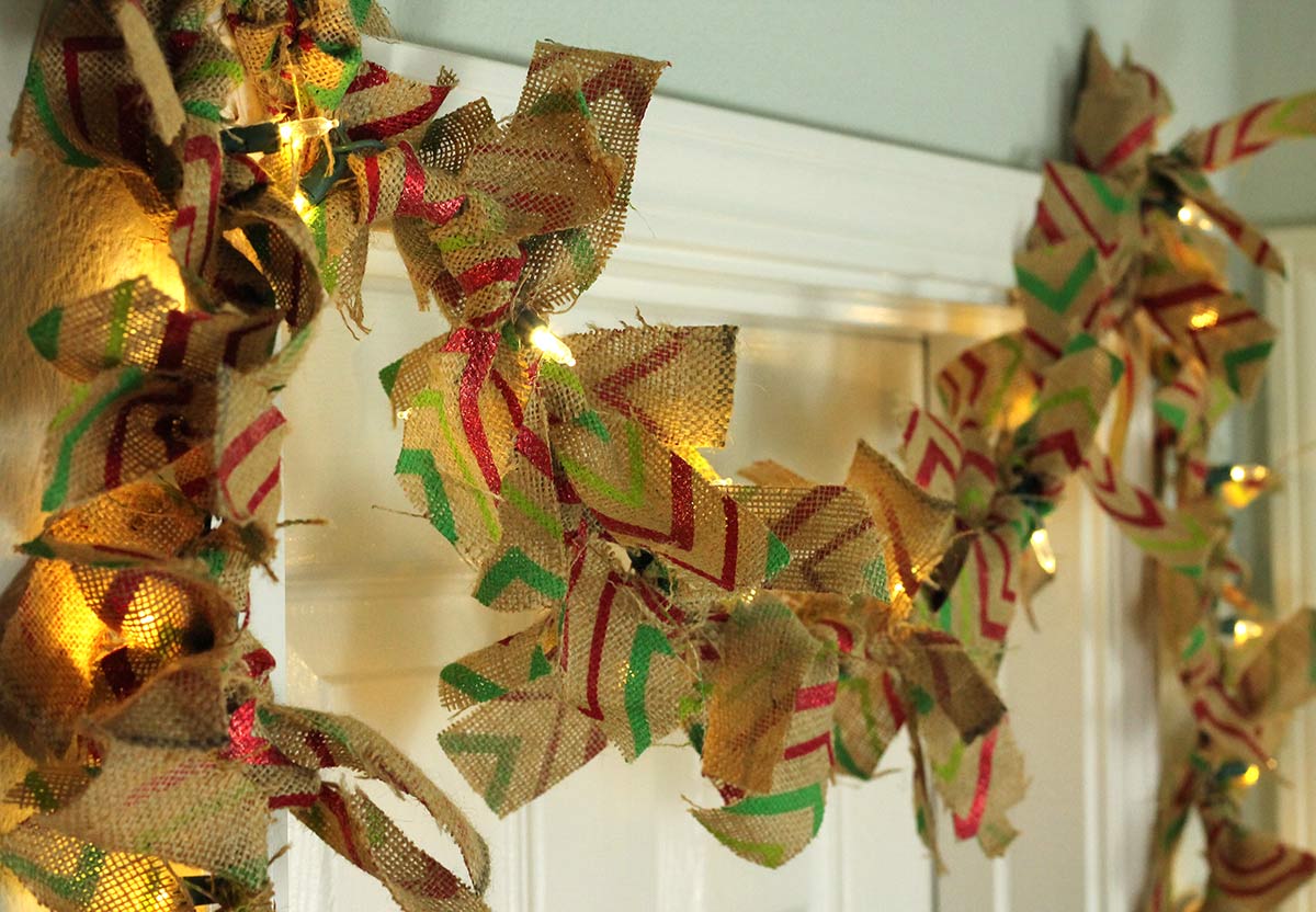Green and Red Burlap Christmas Garland