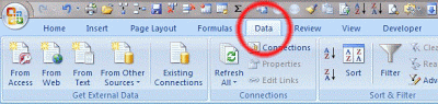 Data Tab in Excel Menu Data Tab in Excel Menu