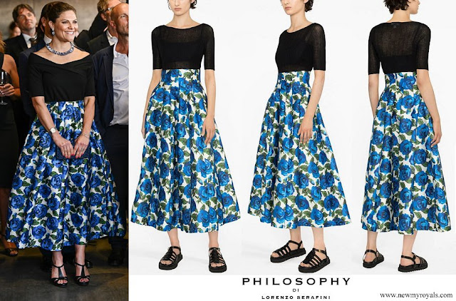 Crown Princess Victoria wore Philosophy Di Lorenzo Serafini floral print flared skirt