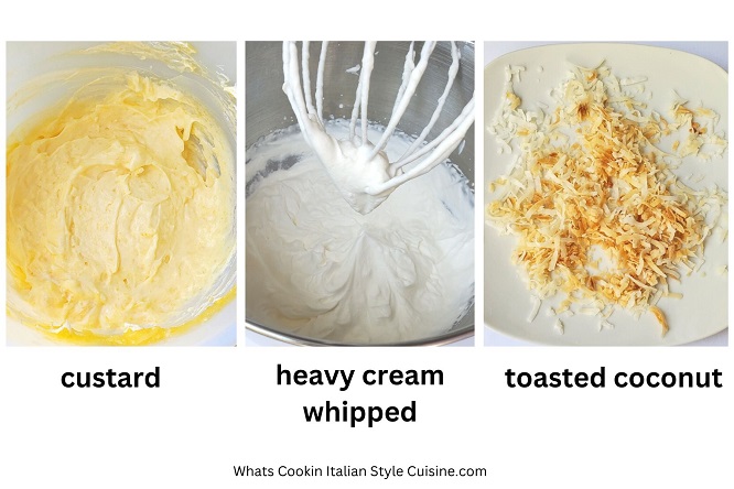 custard homemade whipped cream and toasted coconut collage