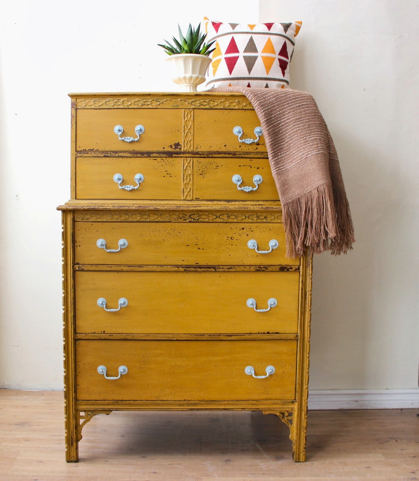 Poppyseed Creative Living Mustard Yellow Tall Boy Dresser  
