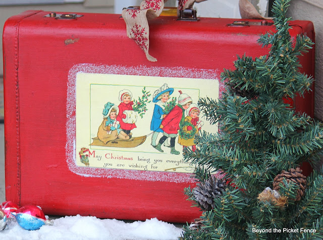 12 Days of Christmas Vintage Suitcase http://bec4-beyondthepicketfence.blogspot.com/