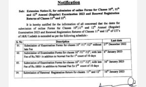 JKBOSE 10th, 11th, 12th Annual Regular Forms 2023 Important Notification