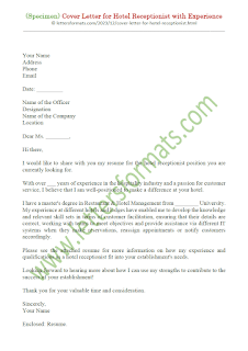 cover letter for hotel receptionist with experience