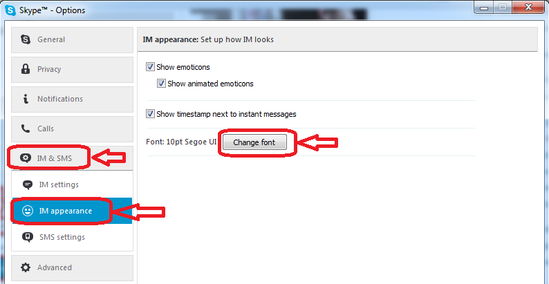 change skype font size