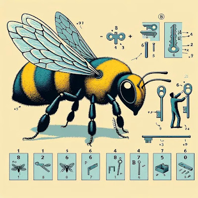 OK, I like that the AI saw "large bee" and thought "better put a little guy in there, grabbing a key, for scale"