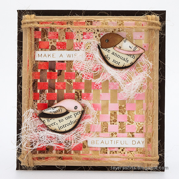 Layers of ink - Woven Paper Card with birds pink tutorial by Anna-Karin Evaldsson.