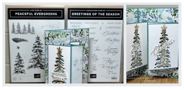 Rhapsody in Craft, #rhapsodyincraft, #haertofchristmas, #christms, Christmas Card, Fun Fold, Tri-fold Hidden Door Fun Fold, Winter Meadow DSP, Gold MErcury Vellum, Peaceful Evergreens, Peaceful Evergreens Dies, Peaceful Evergreens Bundle, Greetings of the Season, Christmas Card, Art with heart, #artwithheart, Stampin' Up, #stampinup, #loveitchopit