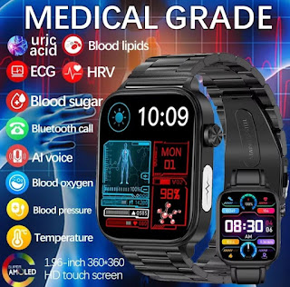 Medical Grade Smart Watch AI Voice Assistant Bluetooth Call Automatic Infrared Blood Oxygen Health ECG+PPG