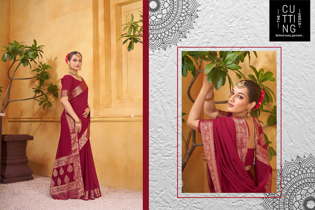 maroon georgette saree