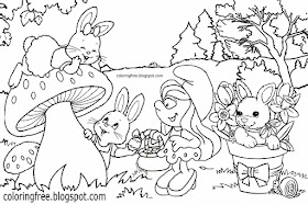 Girl Smurf Smurfette wood rabbit cute Smurfs coloring pages girls art drawing ideas for teenagers