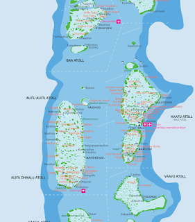 Mapa de los atolones de Maldivas.