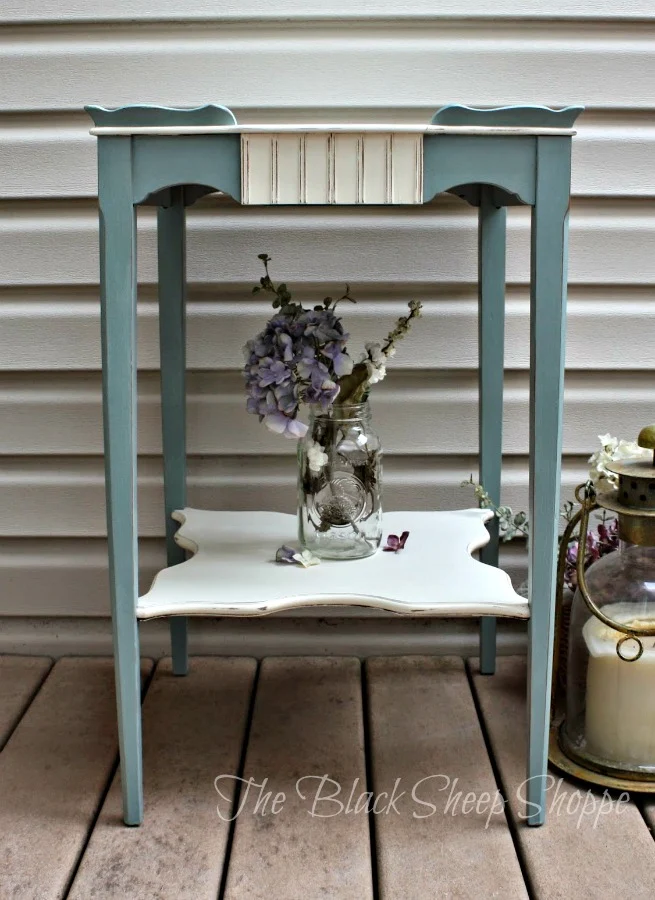 Side table painted in Duck Egg blue and old white.