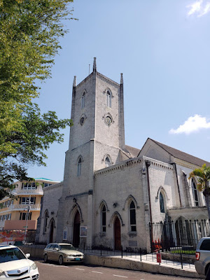 Long shot of church with steeple