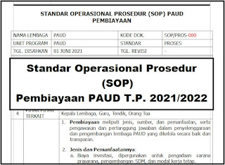 Standar Operasional Prosedur (SOP) Pembiayaan PAUD Tahun 2021/2022