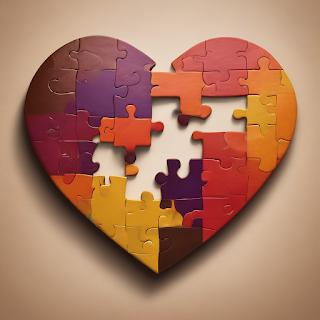 Two puzzle pieces shaped like hearts with the MBTI symbol, representing exploring compatibility through MBTI.